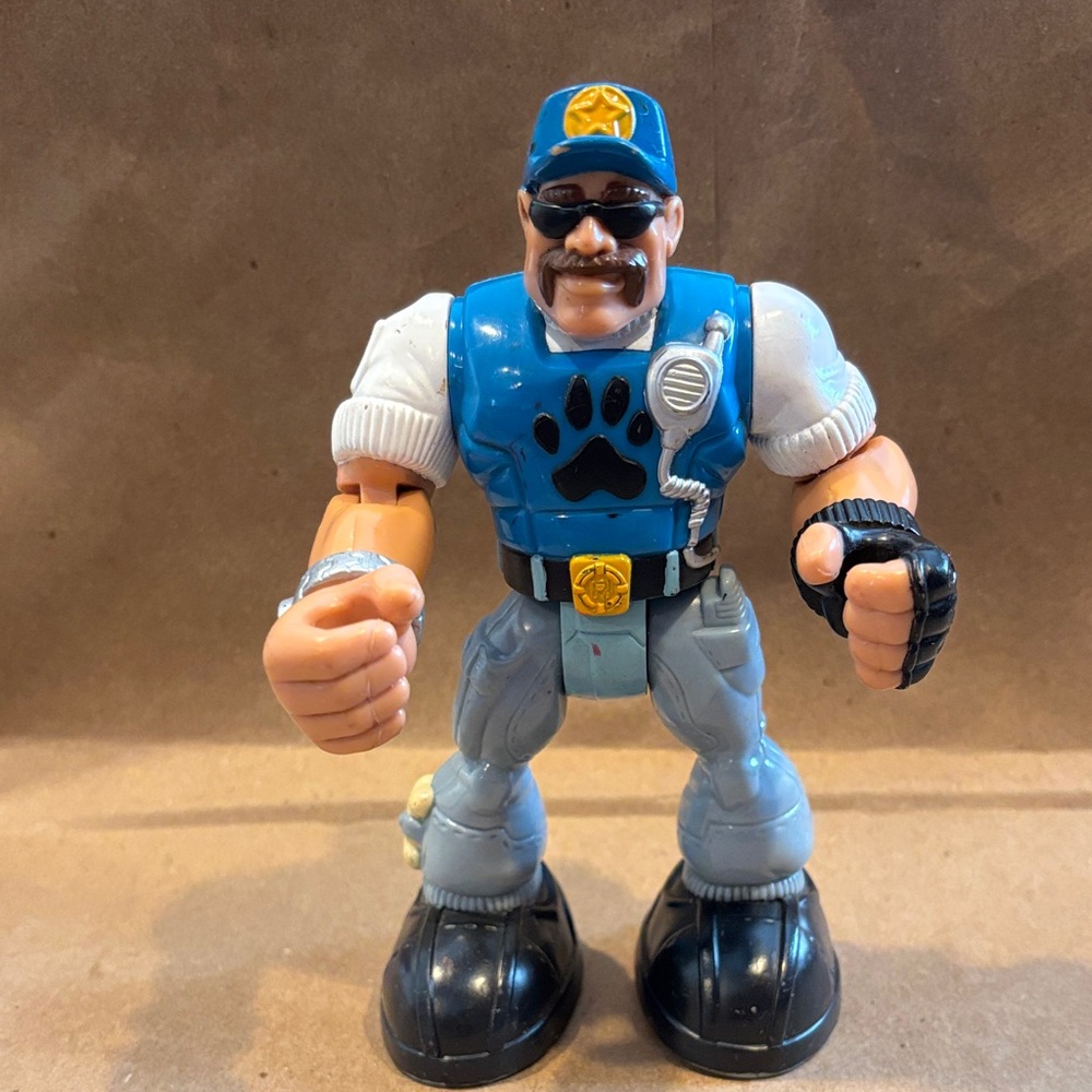 Vtg. 1999 Rescue Hero Bill Barker Action Figure Blue Black Outfit Fisher Price